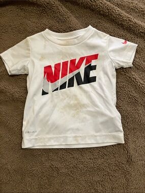 Nike White Short-Sleeve Dri-FIT Tee with Red and Black Logo